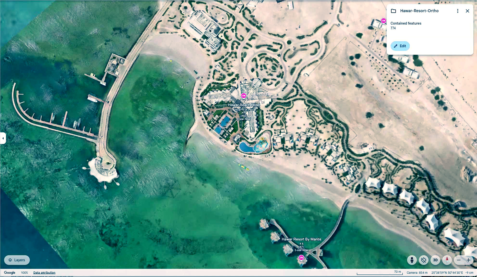 Hawar Resort after HypaMaps Content Partner submission - high-resolution aerial capture revealing facade detail, pathways, and architecture.