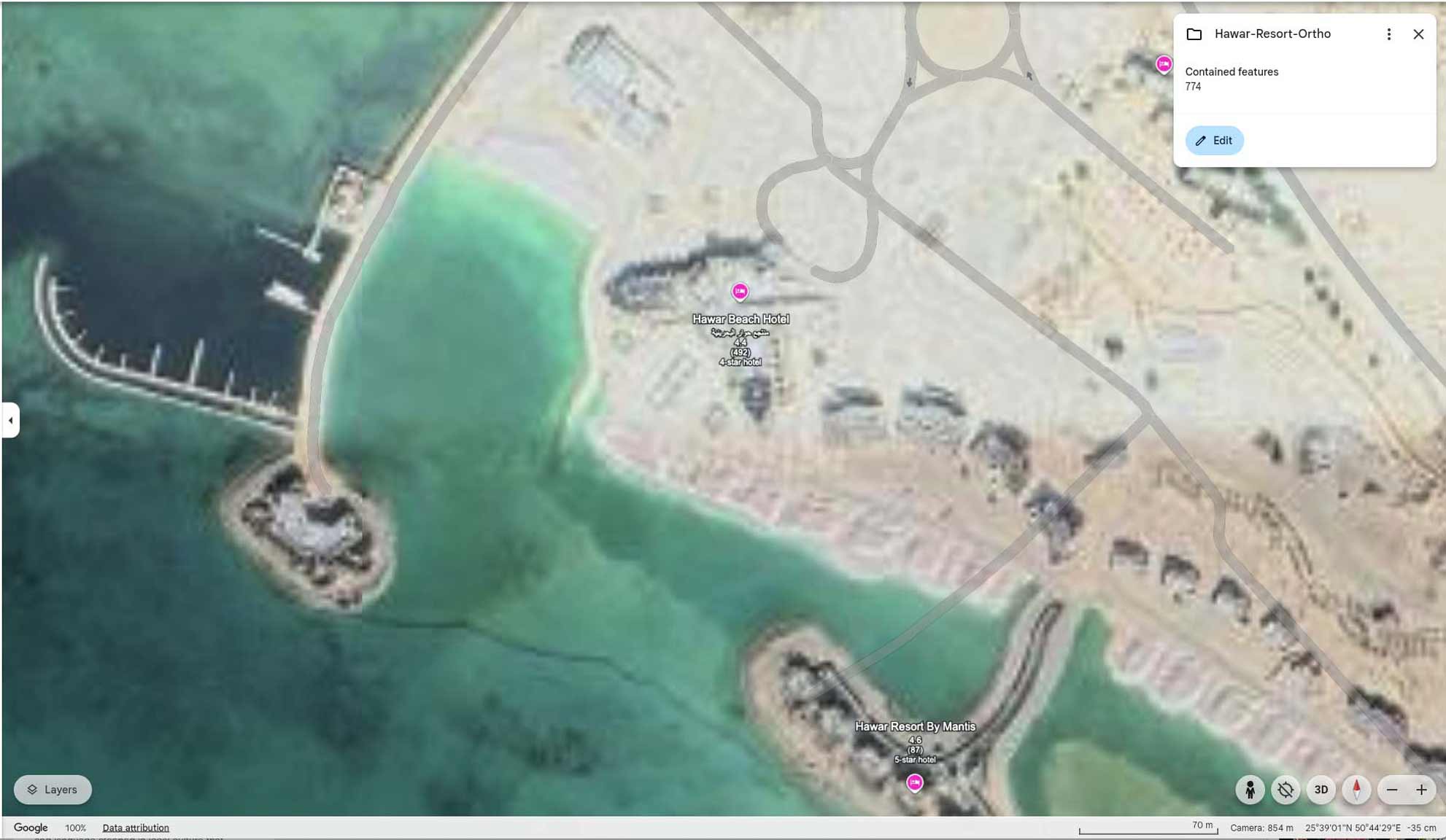 Hawar Resort as it currently appears on Google Maps - low-resolution satellite imagery with limited detail.